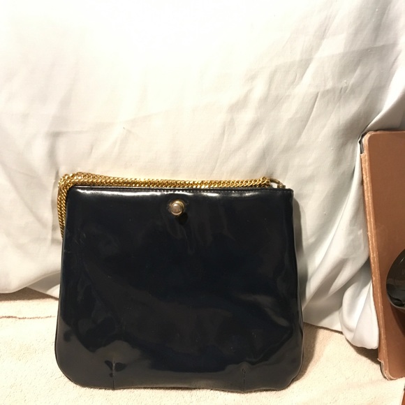 Vintage Ruth Saltz Patent Leather Hinged Opening Cougar pull Tab Navy Blue - Picture 4 of 12